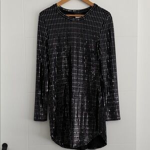 B Darlin Black and Silver Long Sleeve Dress